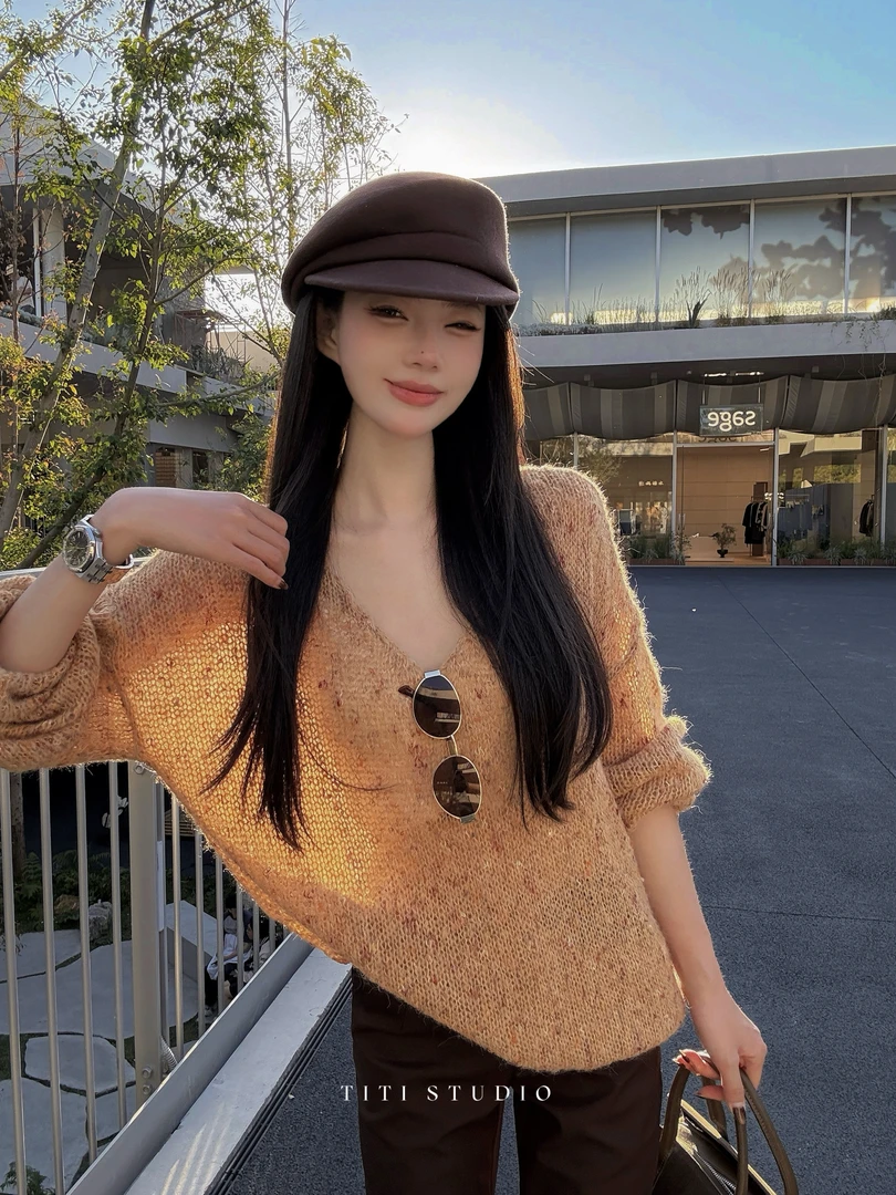 TITI - STUDIO“落日橘调”混彩纱慵懒感杂色软糯针织衫毛衣