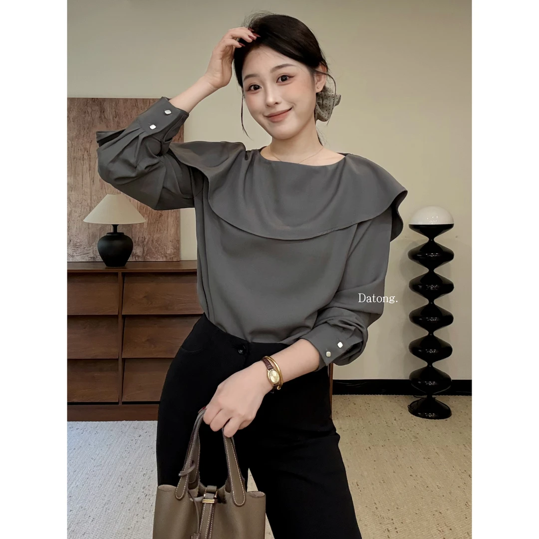 【Datong】早秋法式气质超好看荷叶边百搭衬衫