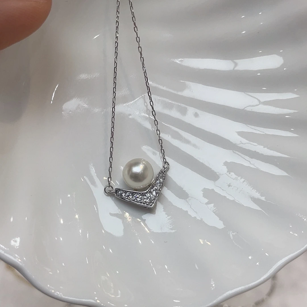 海水珍珠银S925镶嵌项链