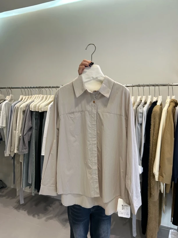 06149 韩系设计感翻领排扣宽松百搭衬衫上衣