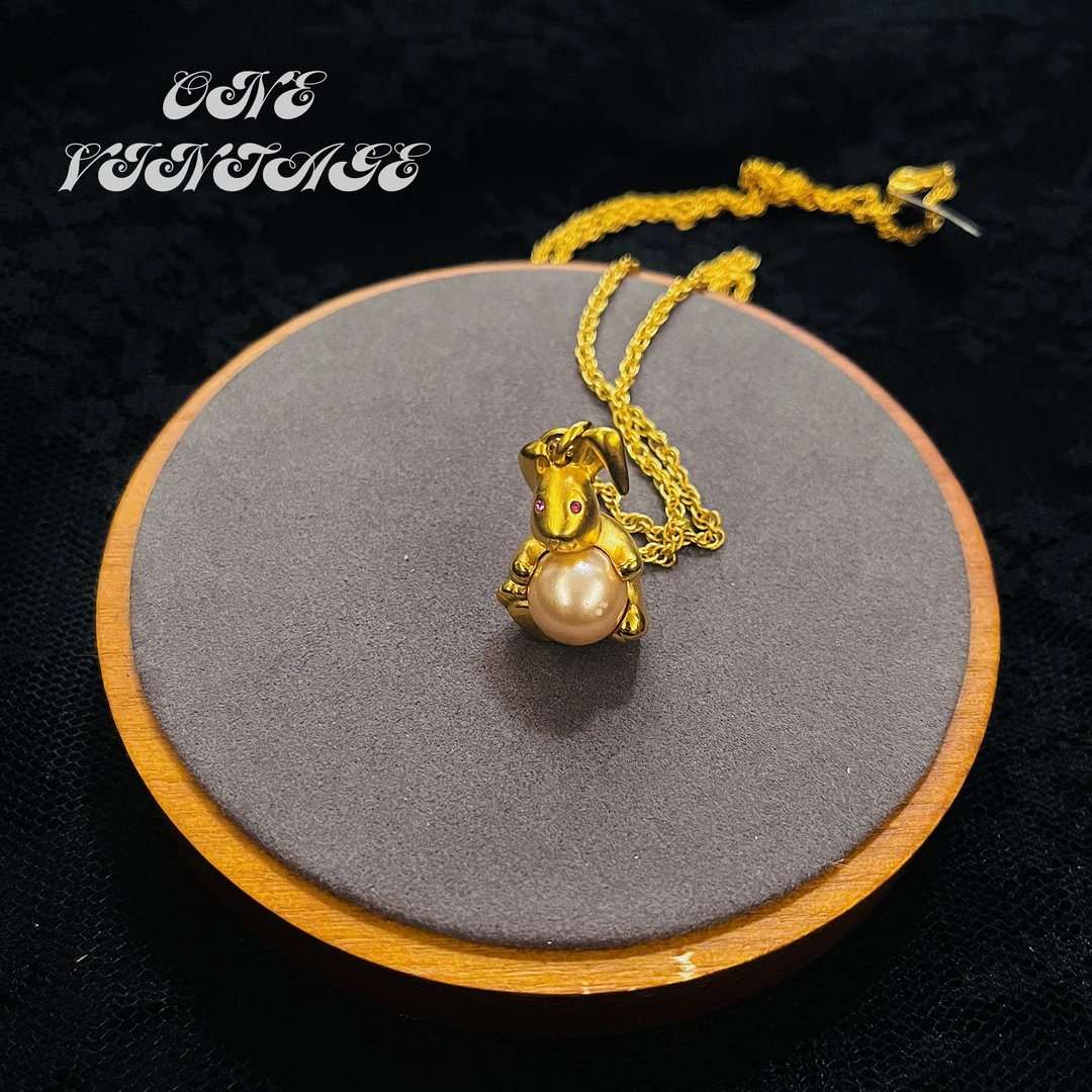 合金仿珍珠项链 JOAN RIVERS折耳兔彩蛋珠珠毛衣链 vintage