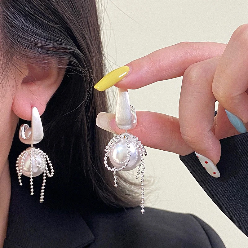 铜合金耳饰 精品/拉丝银色蝴蝶结花边耳钉女轻奢设计感高级感耳饰