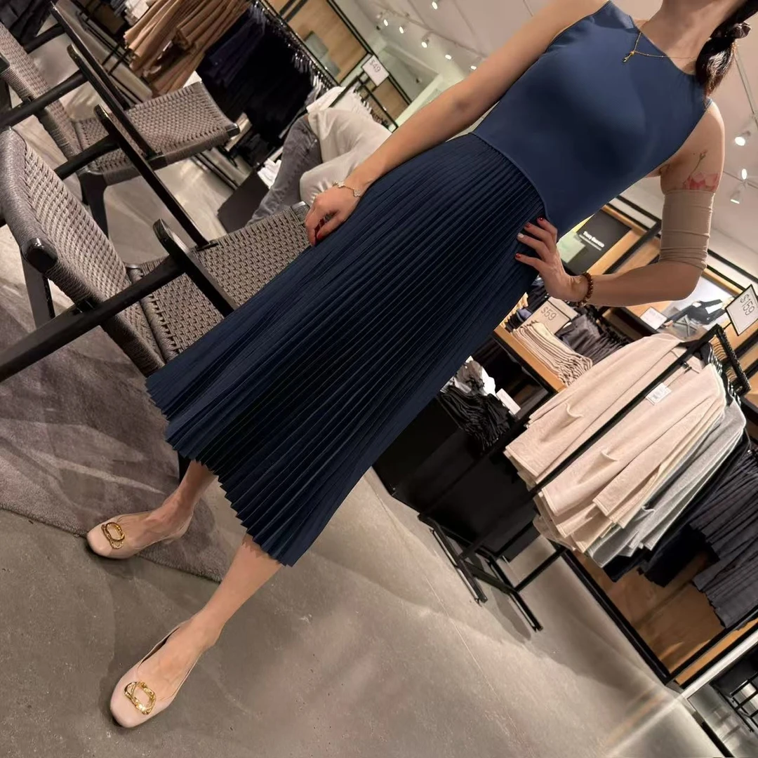 THEORY美国直邮MIDRELLE DR 64粘纤百褶拼接无袖连衣裙N096709R