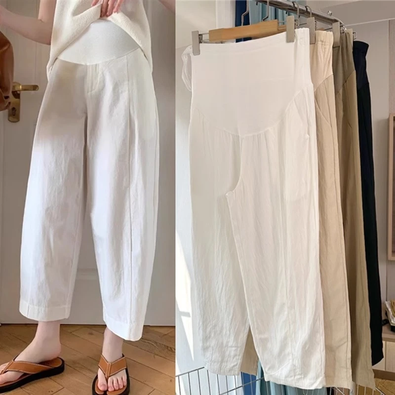 孕妇裤春夏季薄款外穿宽松显瘦阔腿裤休闲裤小个子九分垂感萝卜裤