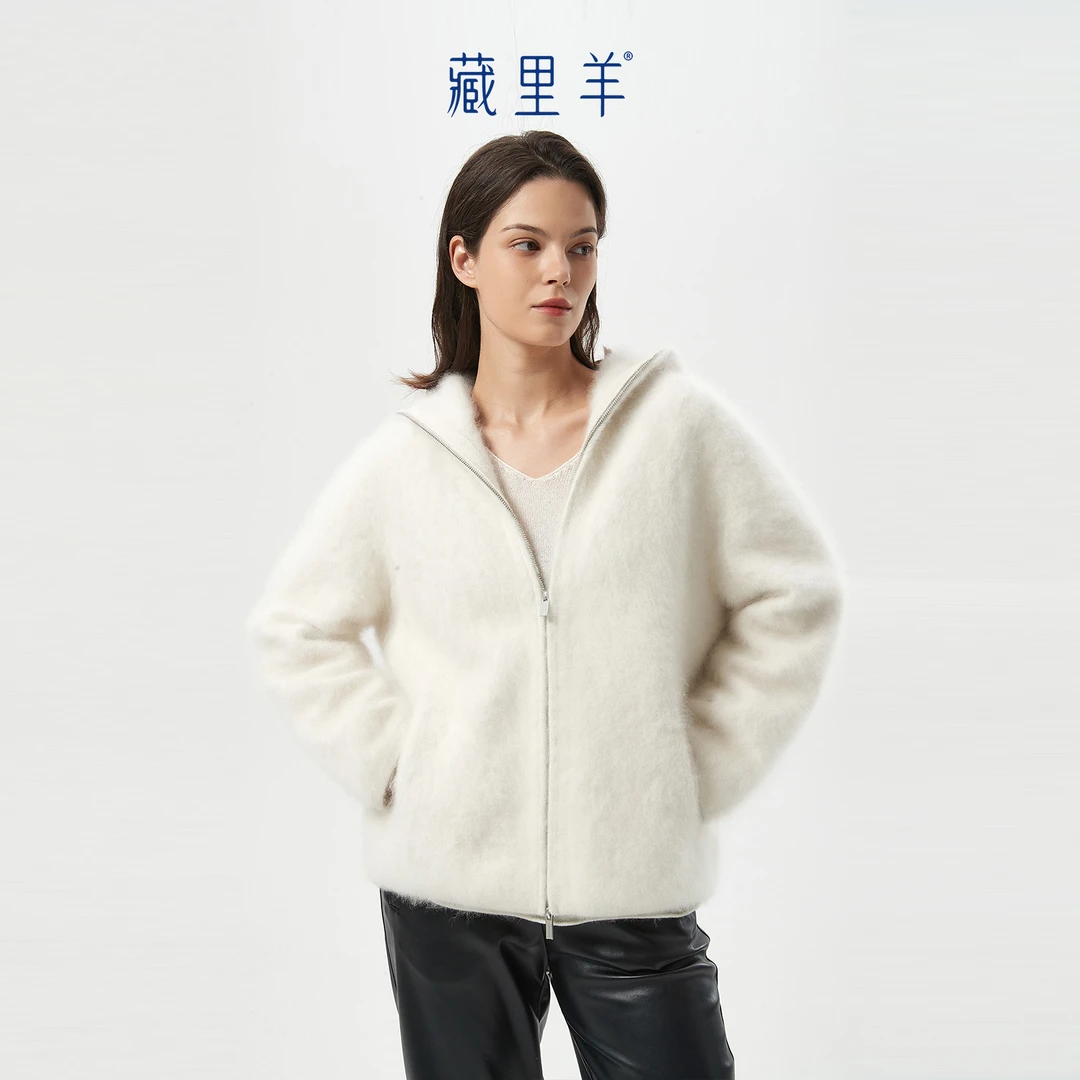 藏里羊【北美小动物毛毛】贝贝白 新款连帽皮草绒感纯色外套M1549