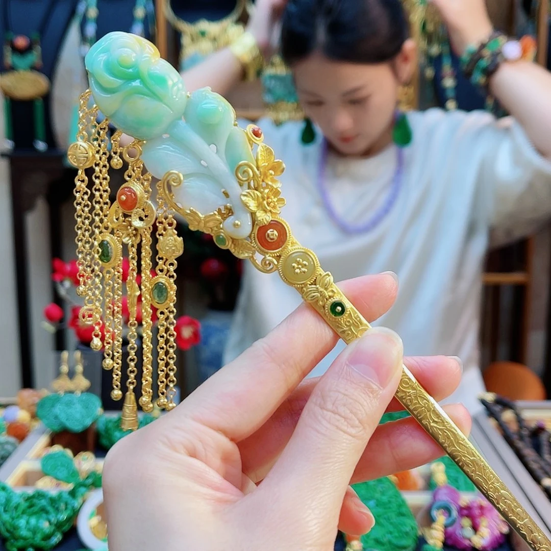 颈饰银S925镶嵌翡翠发簪48小时鉴赏期