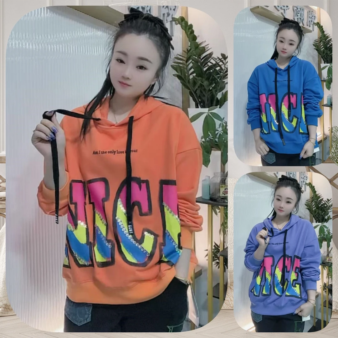 【婉婷服饰】9100连帽卫衣春秋款女士潮牌时尚百搭休闲宽松遮肉显瘦