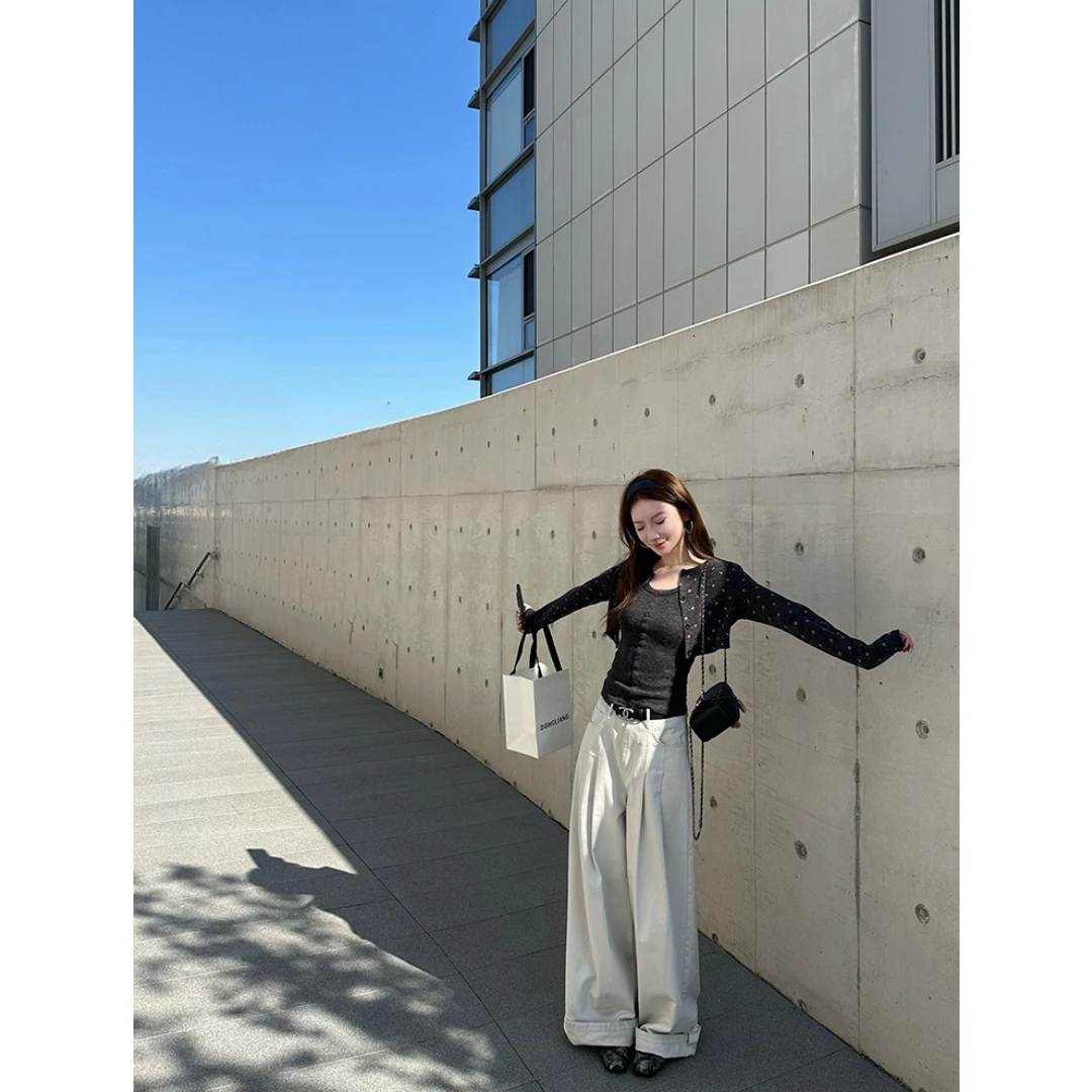 2025秋季新款折边设计感水洗棉阔腿宽松休闲裤22883#