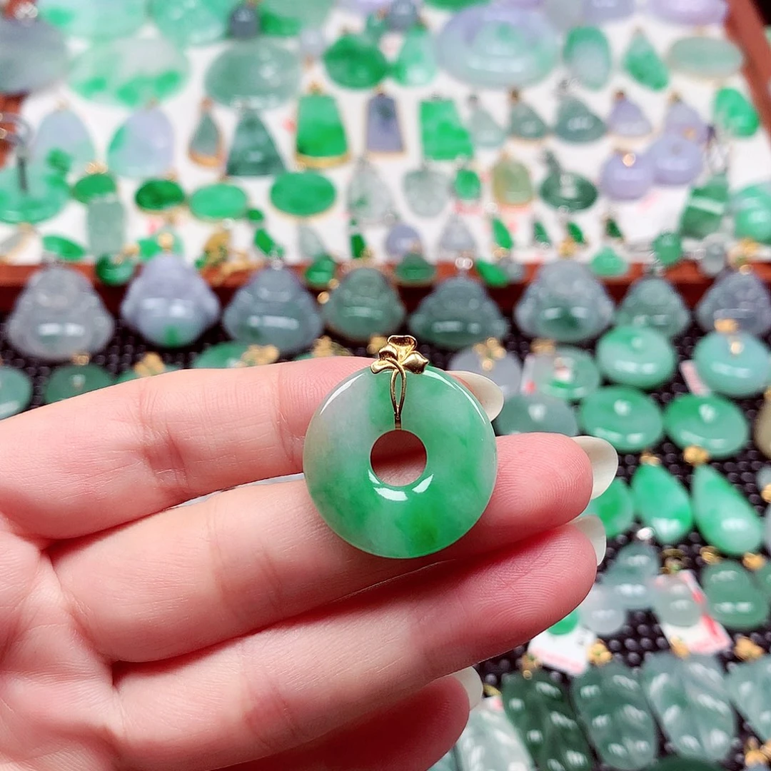 翡翠18K金镶嵌吊坠(不含链)