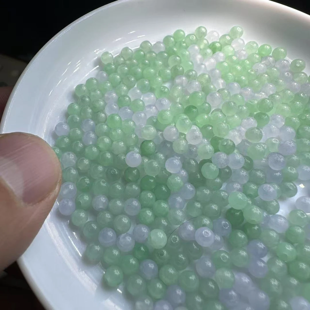 023缅A翡翠卡4冰阳甜绿冰紫米珠 多样性发货