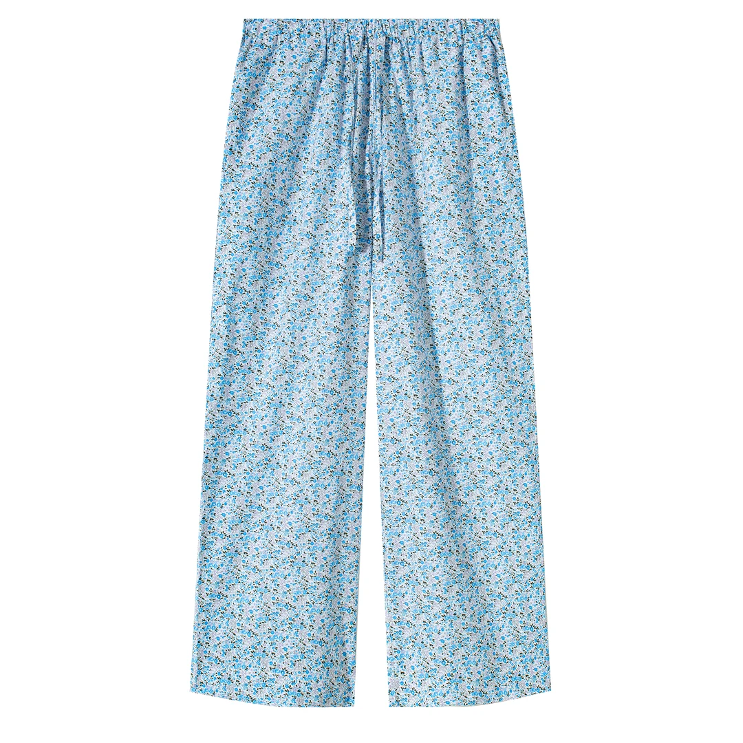 【晴川】小蓝碎花宽松抽绳直筒裤251471