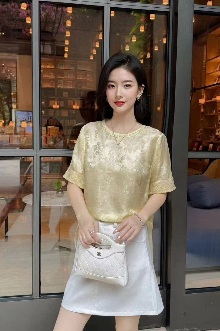 桑蚕丝短袖衬衫气质时尚百搭新中式国风夏季轻奢