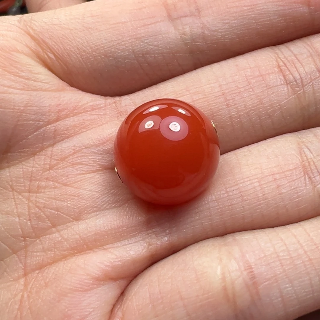 南红玛瑙18K金镶嵌珠子