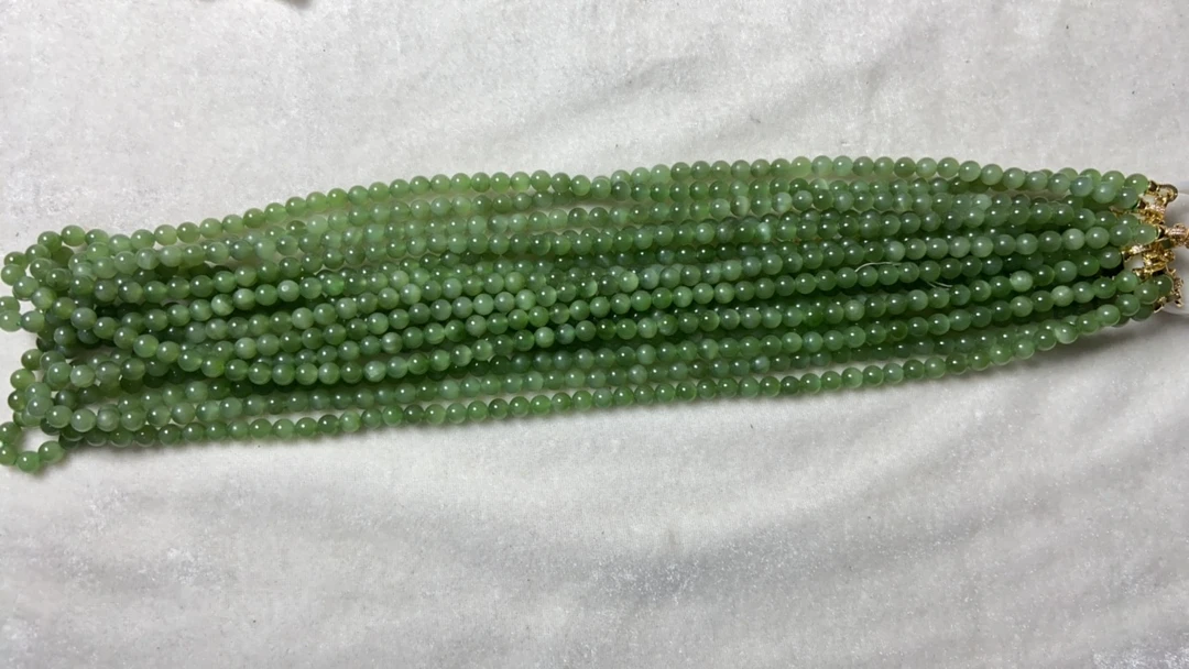 和田玉碧玉猫眼冰透长链108粒