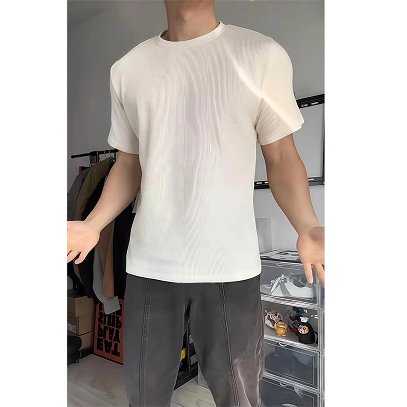 美式华夫格短袖男款夏季重磅高级感痞帅t恤cleanfit运动半袖体恤