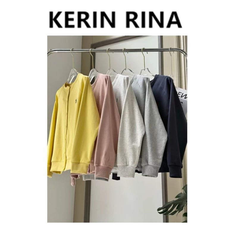 Kerin {拉家订单}--美式简约舒适圆领单排扣廓形小马刺绣卫衣外套