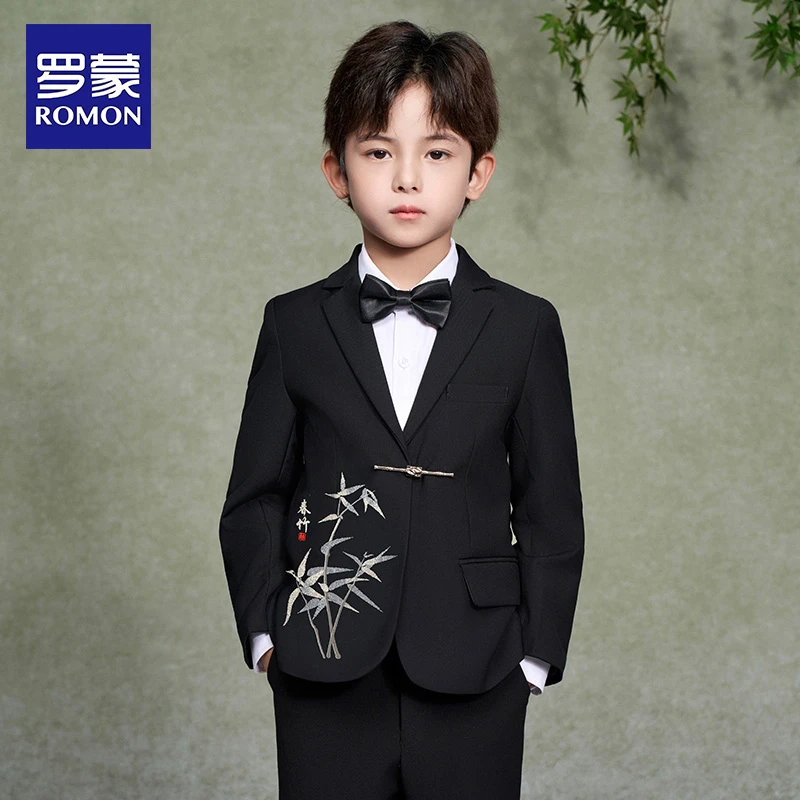 罗蒙男童西装套装新中式国风2025新款主持人演出西服男孩花童礼服