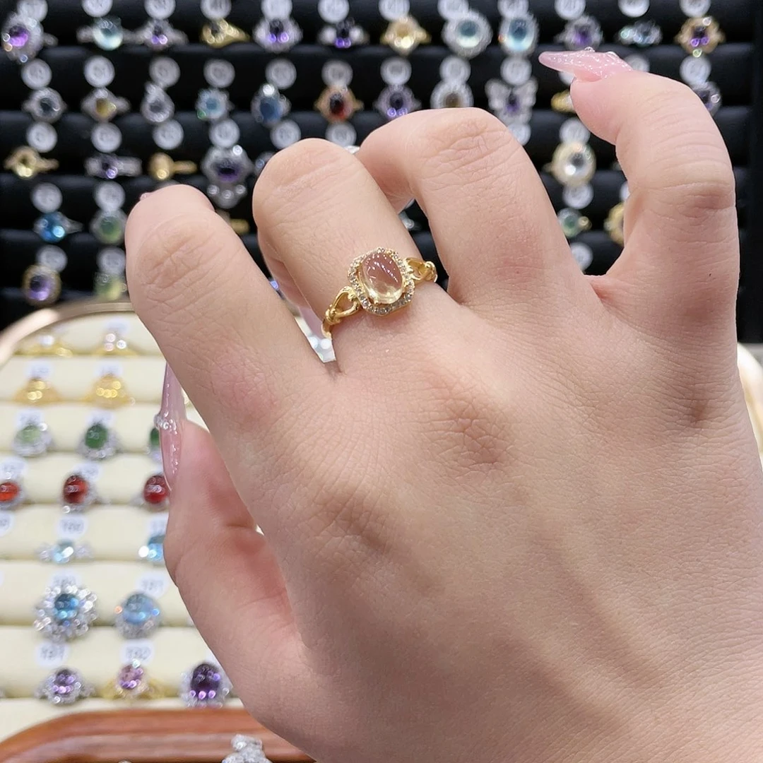 黄晶戒指银S925镶嵌戒指