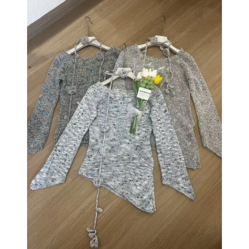 花纱立体脖带套头毛衣 814911