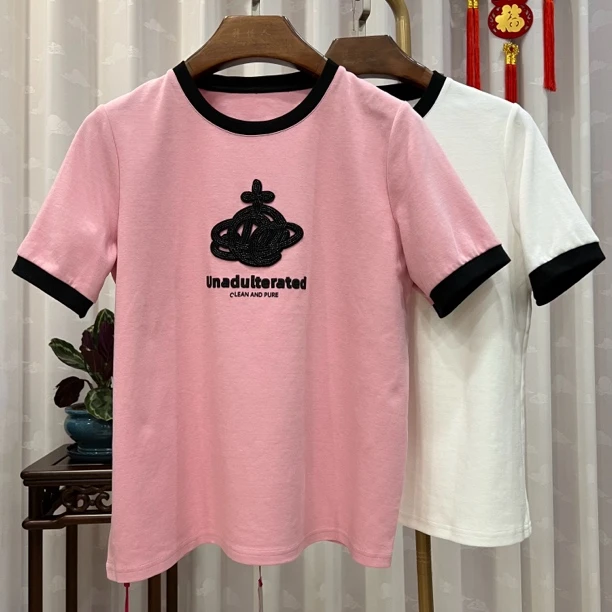 胖人坊撞色圆领T恤衫4470 衣长64