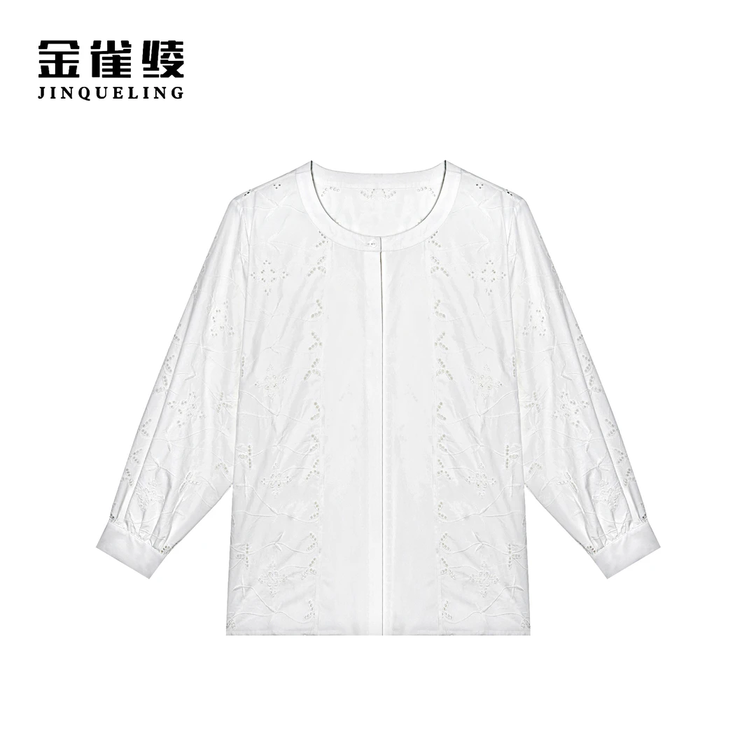 金雀绫【白茉莉】原创设计时尚休闲圆领简约衬衫SZ1S06