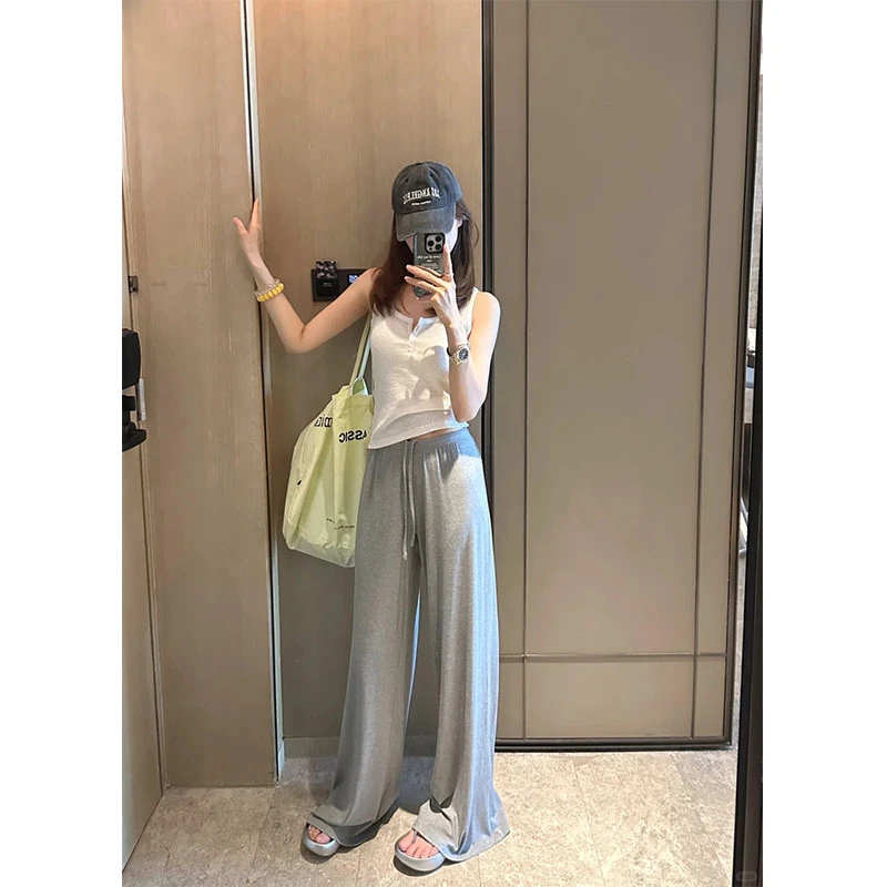 夏季时尚简约通勤风气质小众休闲针织无袖背心上衣休闲宽松长裤女