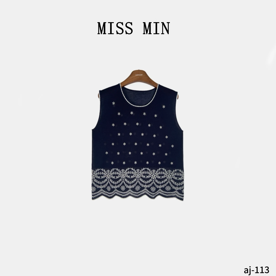 MISS MIN【星澜】刺绣花朵炸街高级感女装花边无袖民族风小衫aj-113