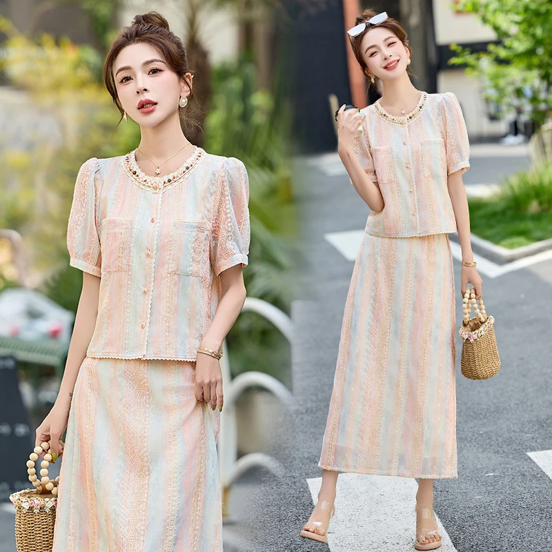 2025夏季新款法式小香风时尚套装高级感气质名媛百搭半身裙两件套