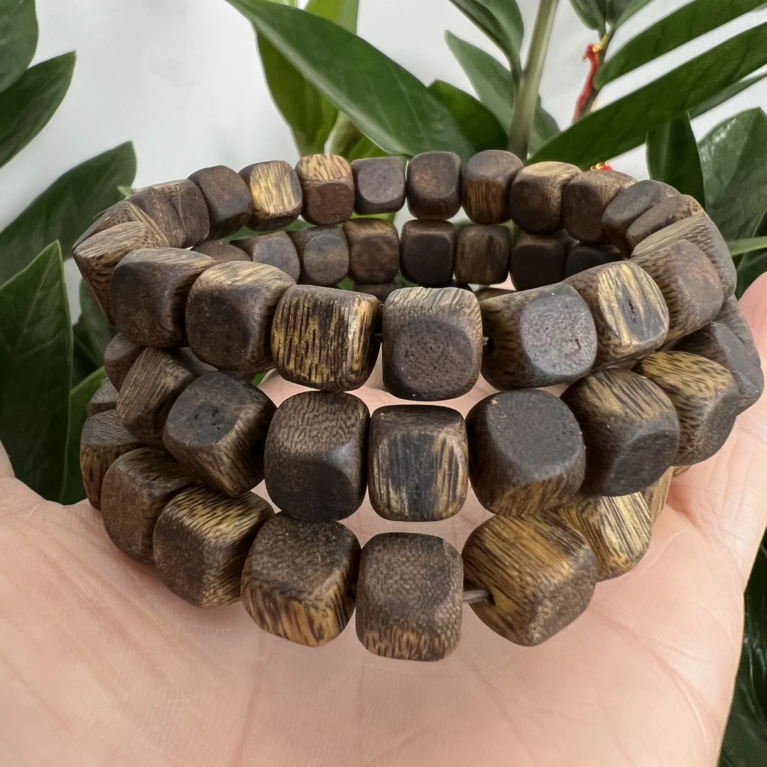 沉香古树四方来财方糖珠9mm单圈奇楠沉香高货9克+多样性发一条