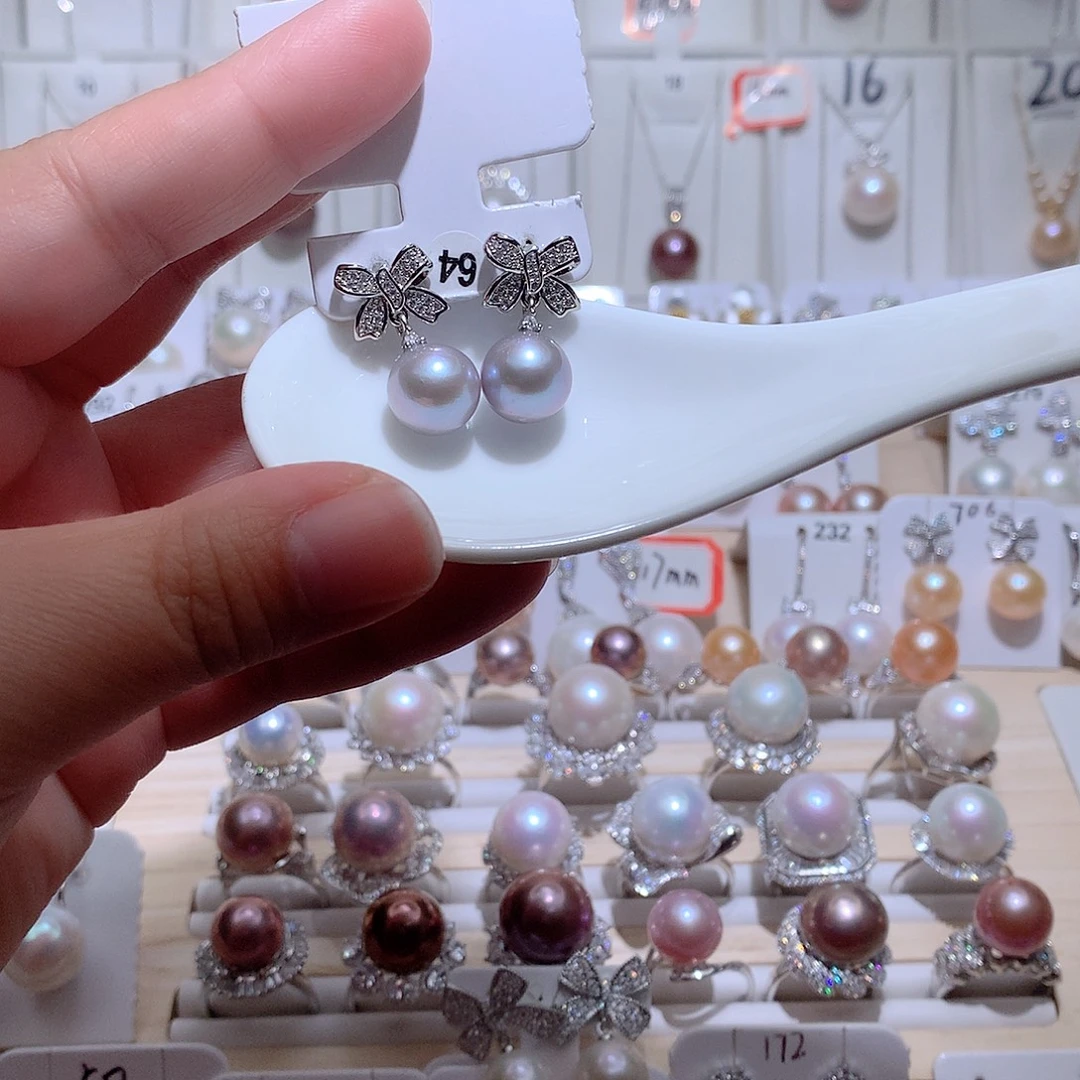 淡水珍珠耳饰银S925镶嵌CC11mm
