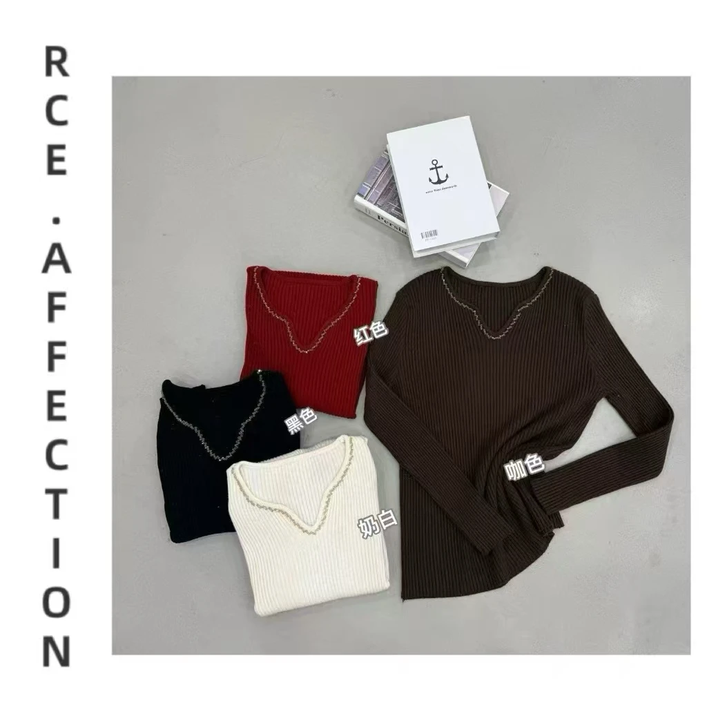 【璀璨星河】钉珠V领带细闪欧货显瘦毛衣