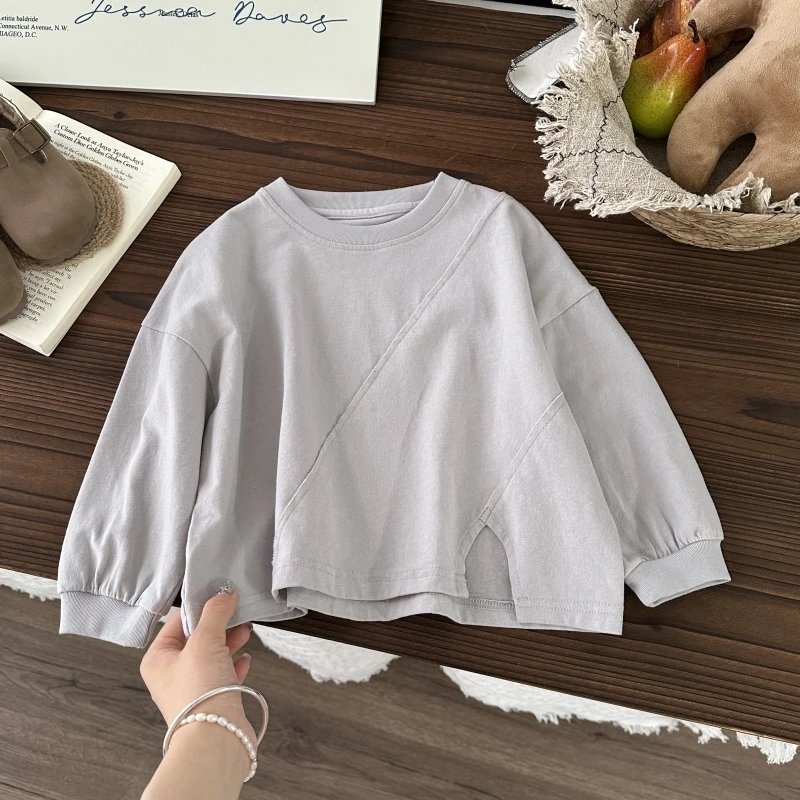 SCBEBE“松弛感”儿童卫衣春秋新款男童长袖韩版纯色内搭上衣AS778