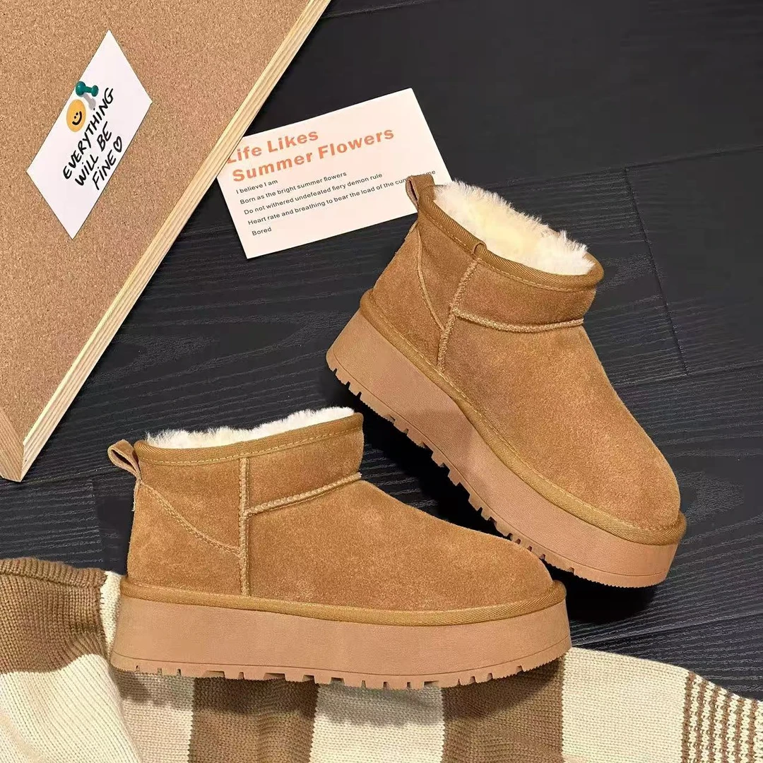 【保国女鞋】厚底轻便时尚防滑保暖冬季短靴雪地靴真皮