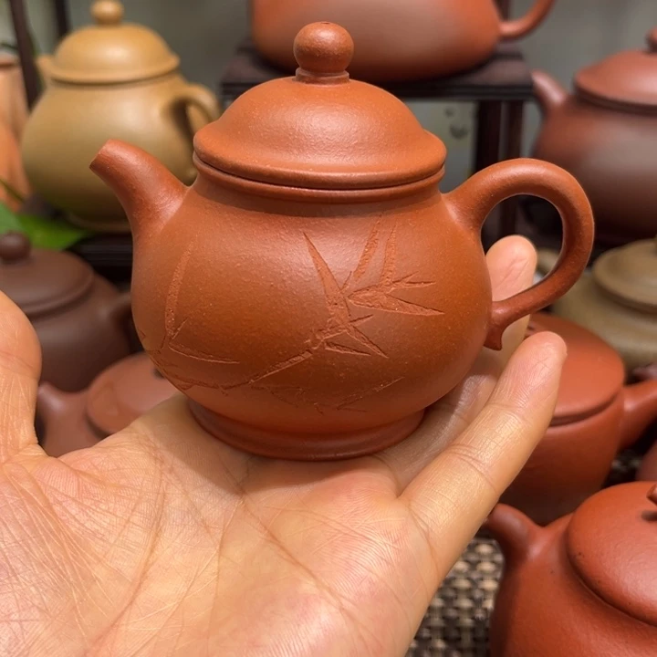 晒***阳紫砂茶壶红黄泥150cc潘壶