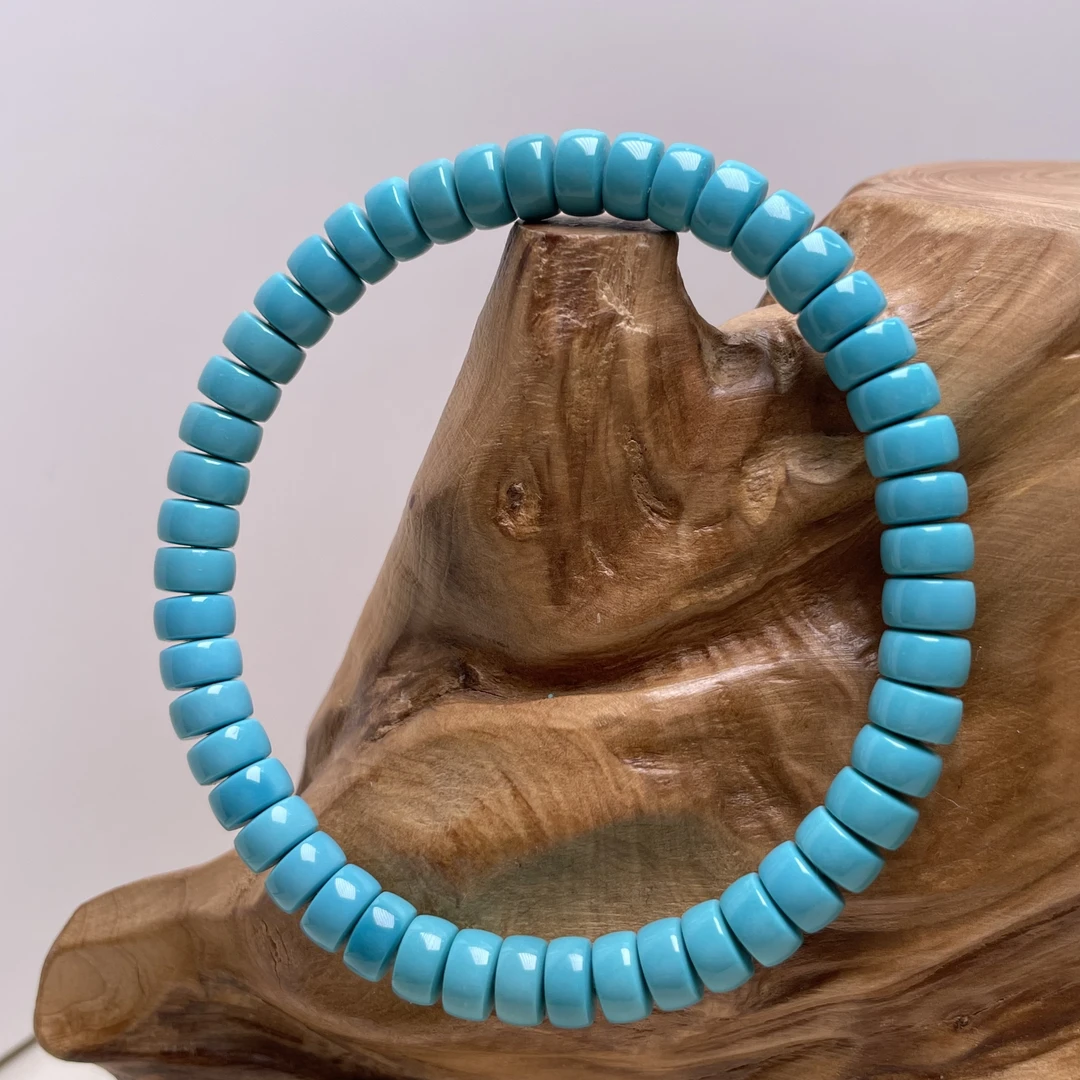 原矿绿松石云盖寺直切手串5.8mm重10.9克无水无油无科技玉化蓝料