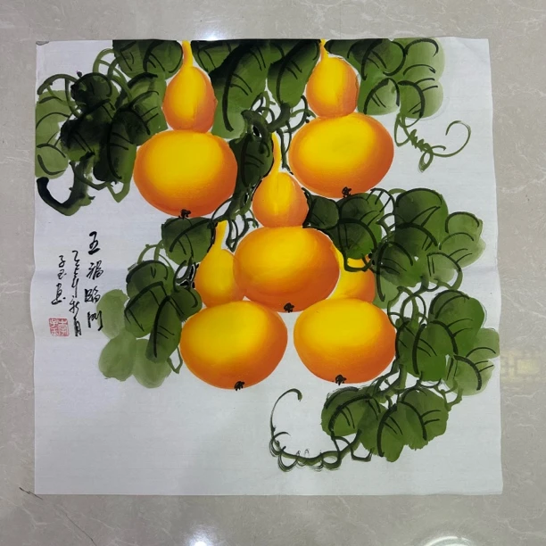 斗方纯手绘作品福禄吉祥