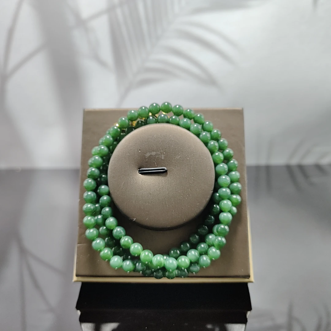 S和田玉碧玉圆珠项链（卡6）1294