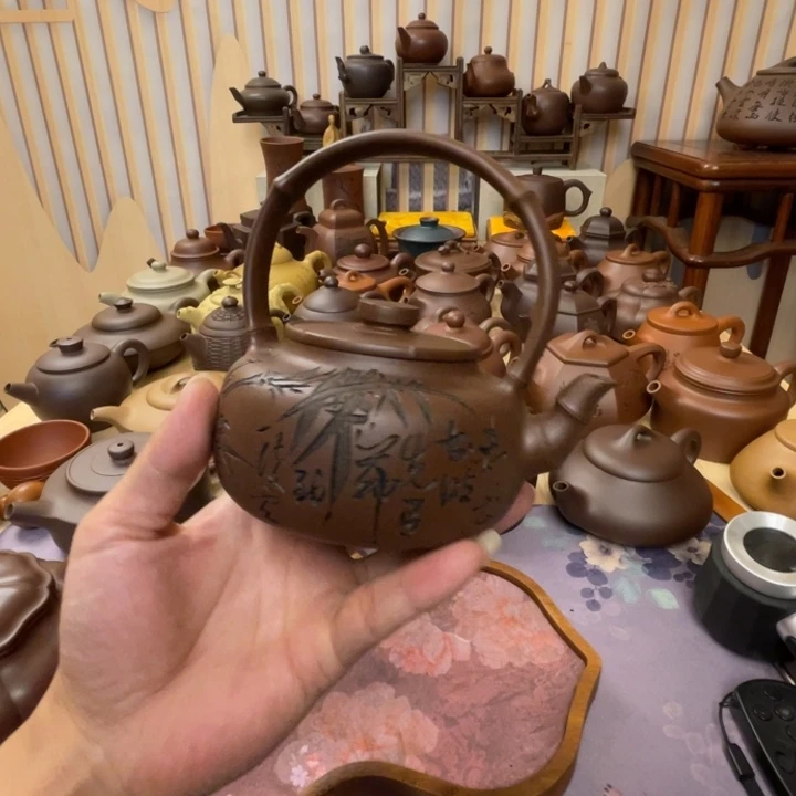 茶壶紫砂竹节提梁   230毫升