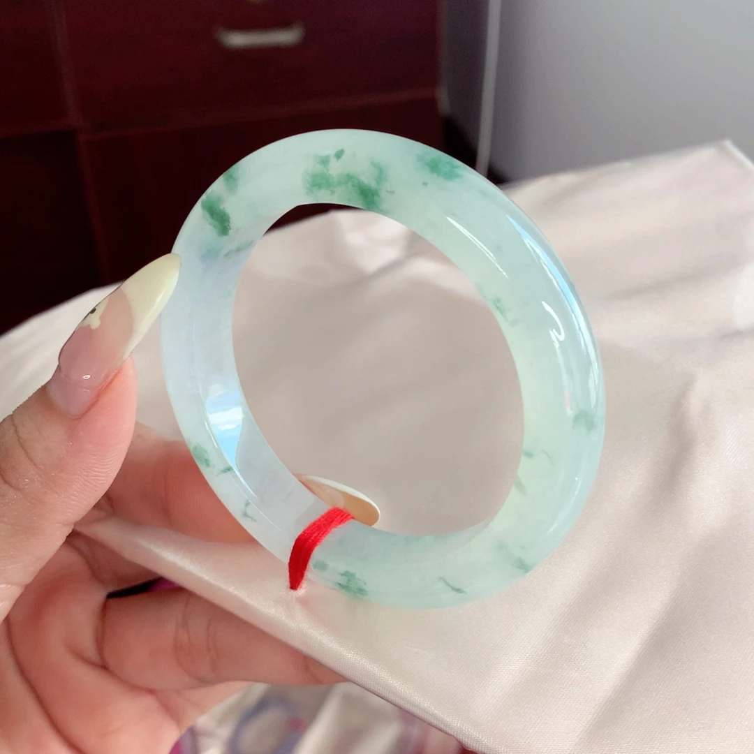 翡翠手镯未镶嵌54.8冰飘绿花 小清新 显白 小柒