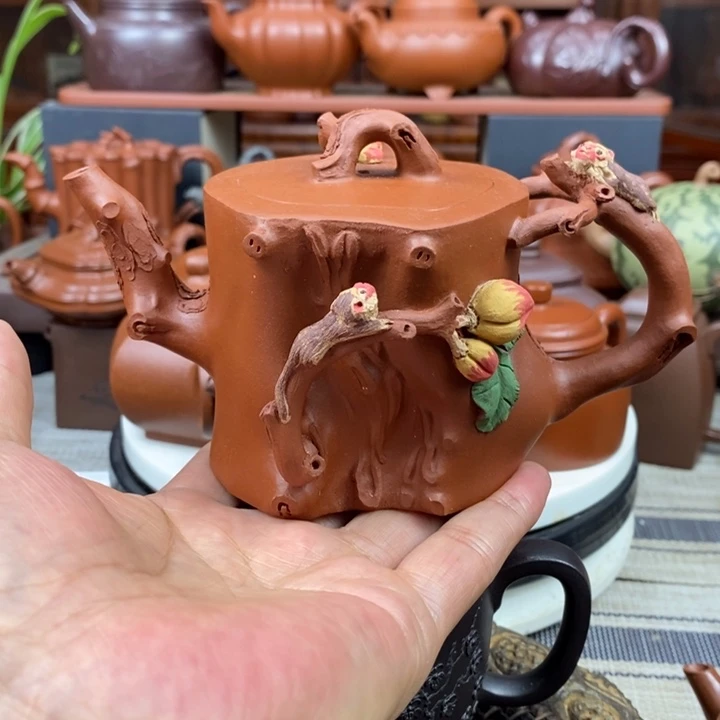 茶壶紫砂寿挑280CC原矿红皮龙紫砂五一特价