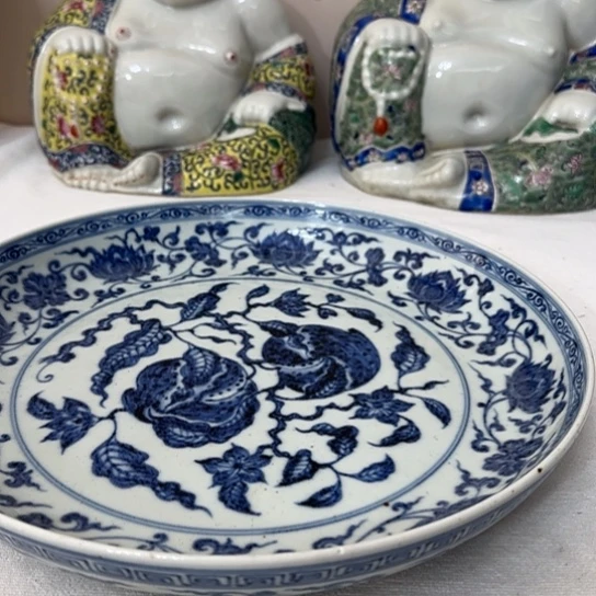 三***哥手工绘画青花花卉盘