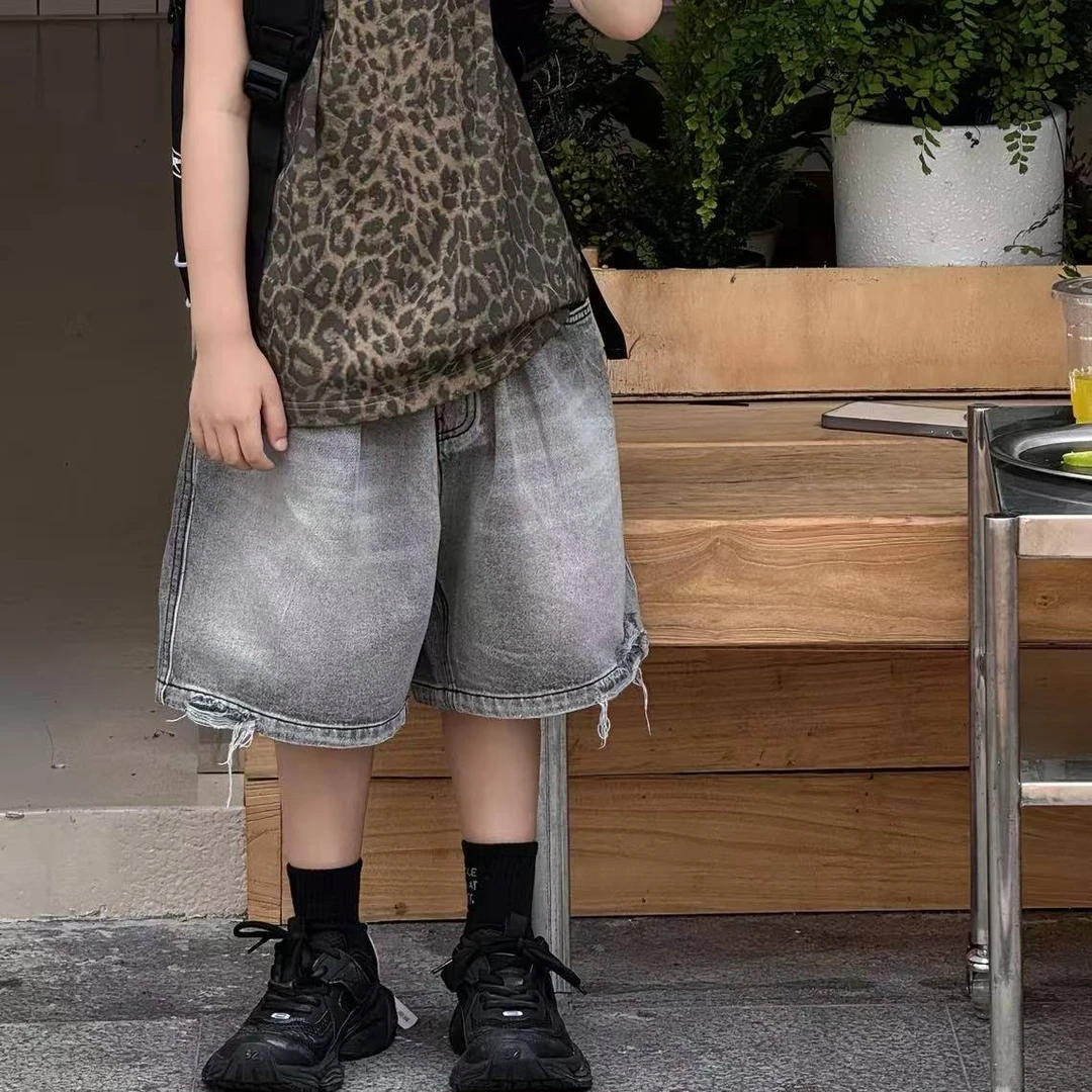 2025夏季新款韩版男童百搭纯色破洞牛仔裤儿童短裤洋气潮