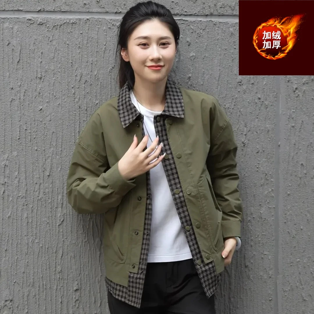 冬季假两件格子男士加棉外套秋冬翻领加厚棉衣加绒时尚百搭潮夹克