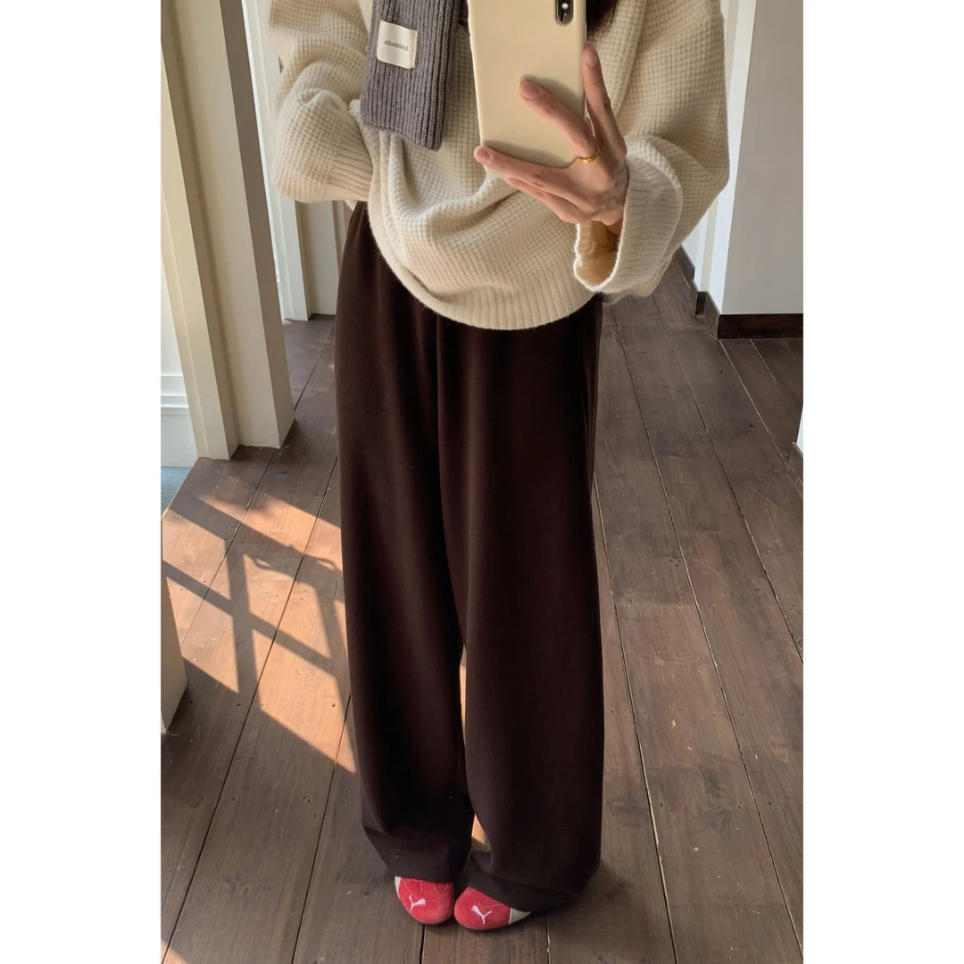 【一条过冬-咖色版】加长秋冬高腰垂感休闲运动直筒阔腿长裤25166