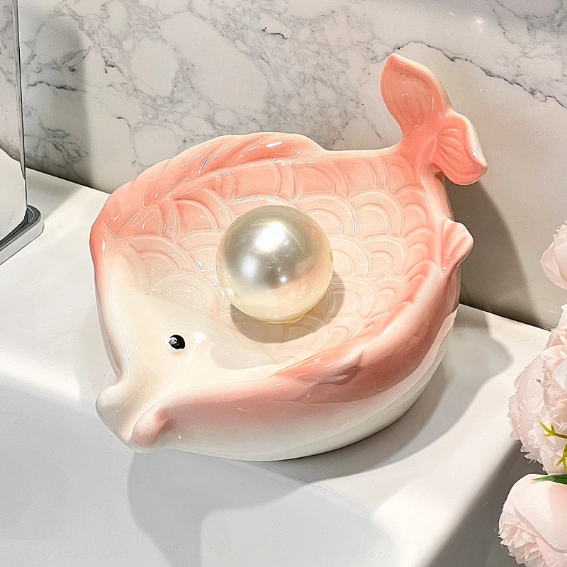 年年有鱼锦鲤肥皂盒卫生间洗漱台香皂盒沥水不积水陶瓷皂碟收纳盒