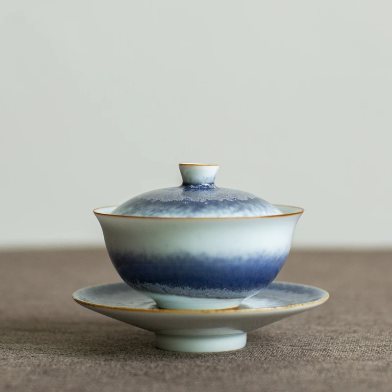 【小田甄陶】幻影海棠蓝-黄丽君-盖碗（X7385）