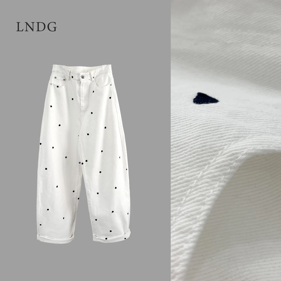 LNDG高端定制早春欧货高腰百搭小爱心牛仔直筒裤LNDG98639