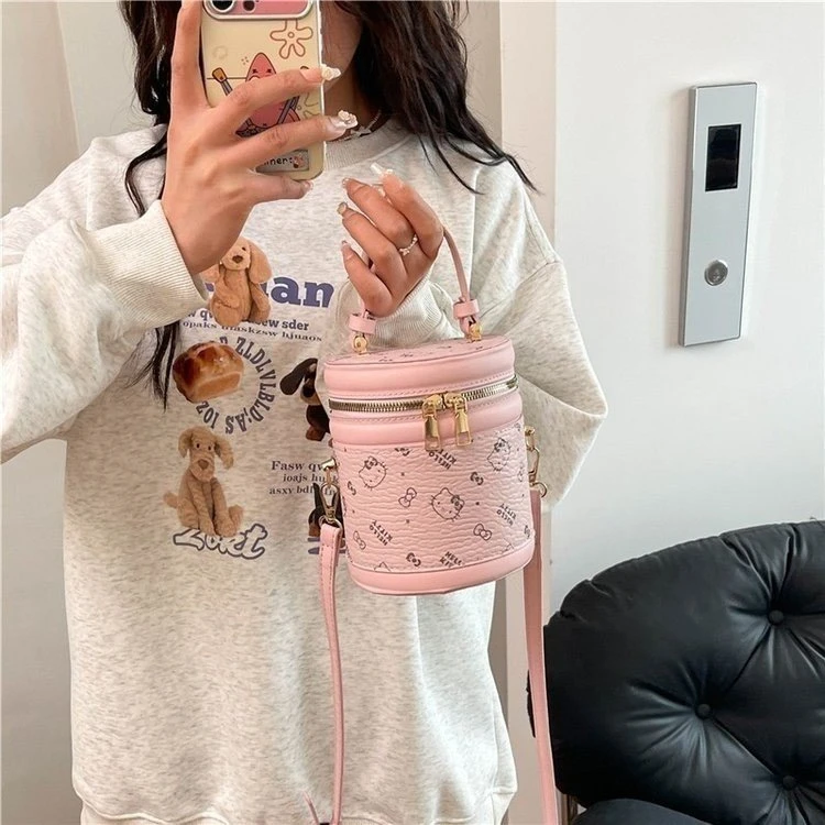 新款水桶包经典百搭印花质感高颜值圆桶包手提包斜挎包女款小众