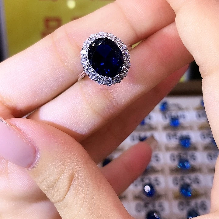 蓝宝石戒指银S925镶嵌