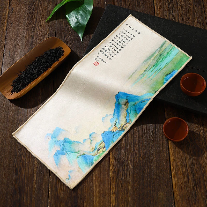 高档国风吸水茶巾功夫茶具禅意配件茶布茶几茶桌抹布加厚茶台配件
